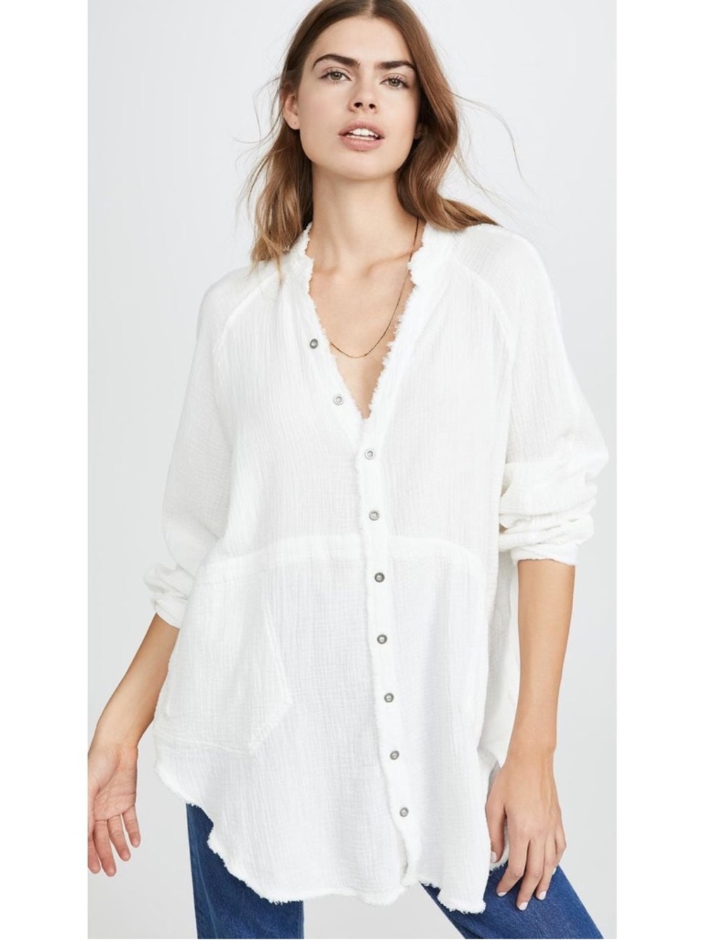 FLAWLESS Oversized Cotton Gauze Button Down Tunic Shirt Boho Beach 📐XL